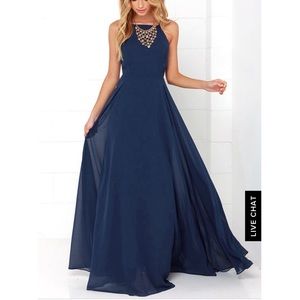 Halter Top Prom Dress Navy